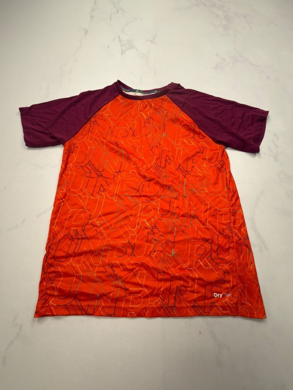 Tek Gear RUN DRY T Shirt Orange Burgundy 2000s Sporty - Boys XL